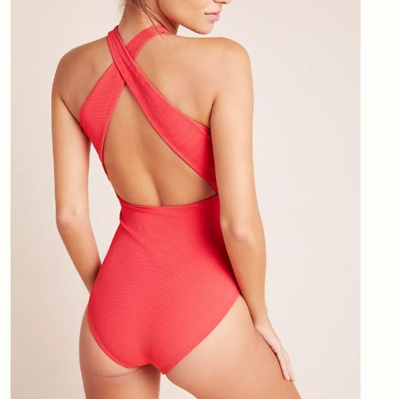 Anthropologie Onia Nicole Ribbed One-Piece Swimsuit Red Rock Medium NWT - Picture 3 of 7